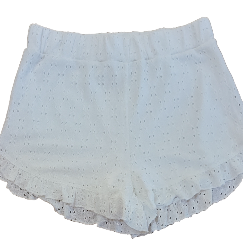 SO White Knit Eyelet Ruffle Elastic Waist Girls Women's Shorts Size Large EUC